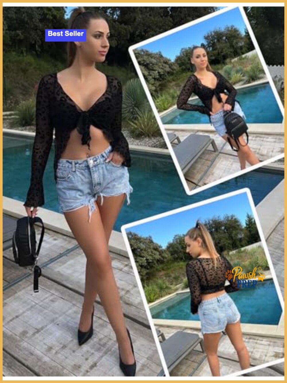 Mesh Crop Top Y2K Tie Front Sheer Cardigan Sexy V Neck - Picture 3 of 6